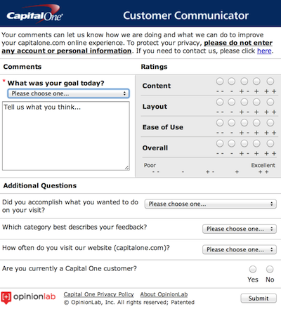 capital one feedback form